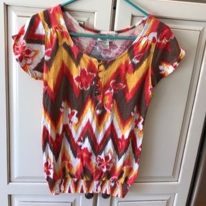 Lucky Brand chevron floral top shirt xs